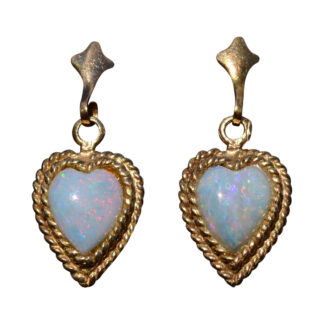 SOLD - The Sidonia: Natural Australian Opal Heart Dangler Earrings