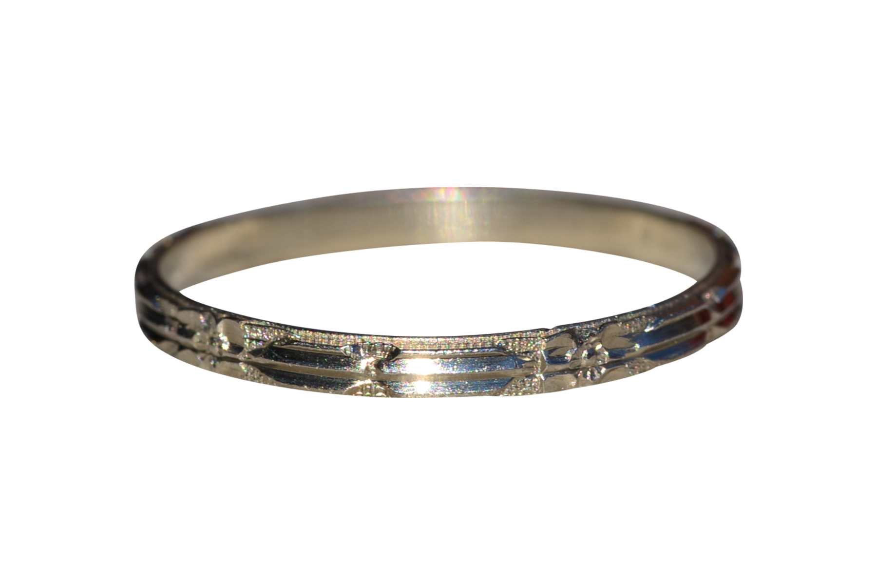 SOLD - Antique Hand Engraved White Gold Wedding Band