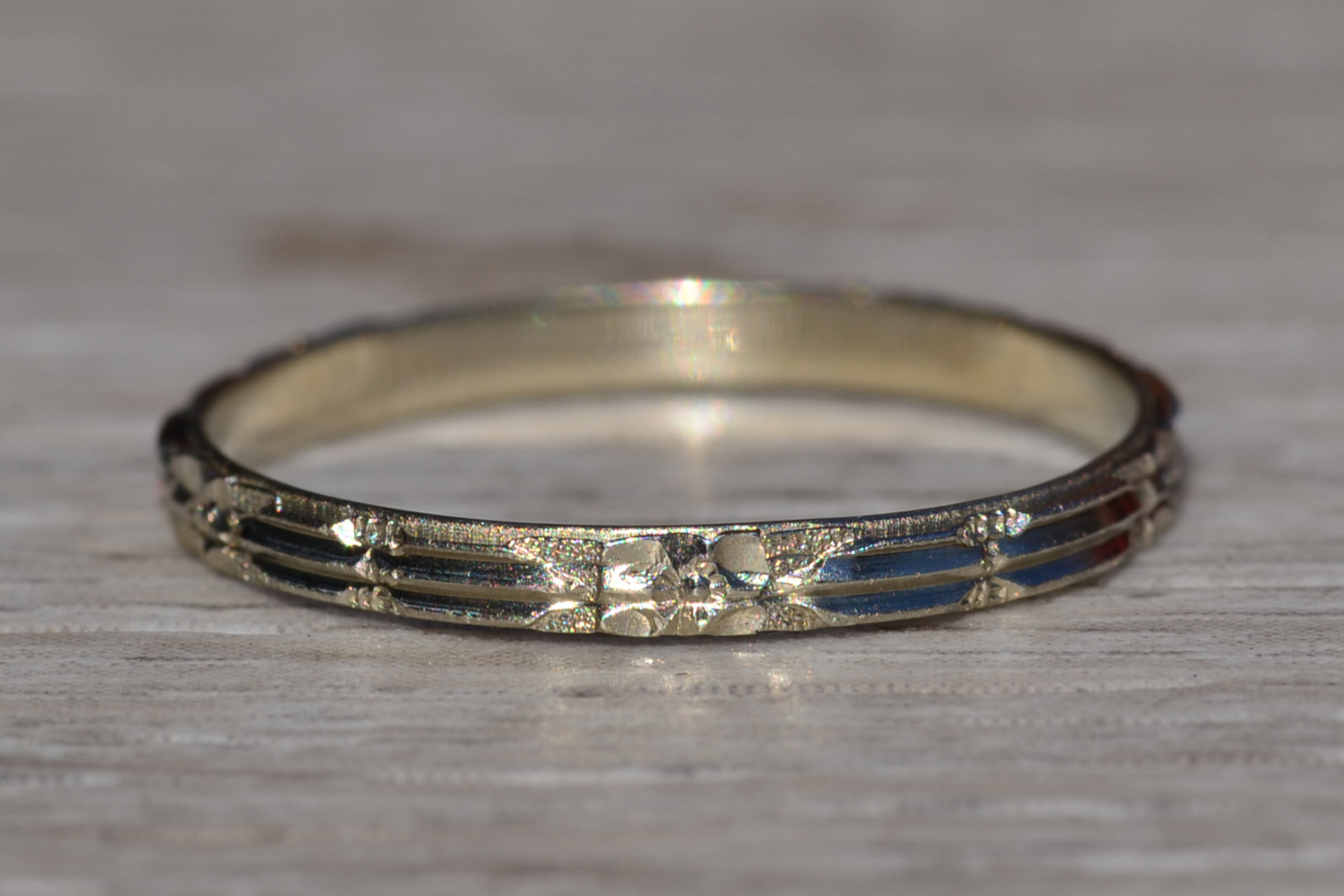 SOLD - Antique Hand Engraved White Gold Wedding Band - Image 4