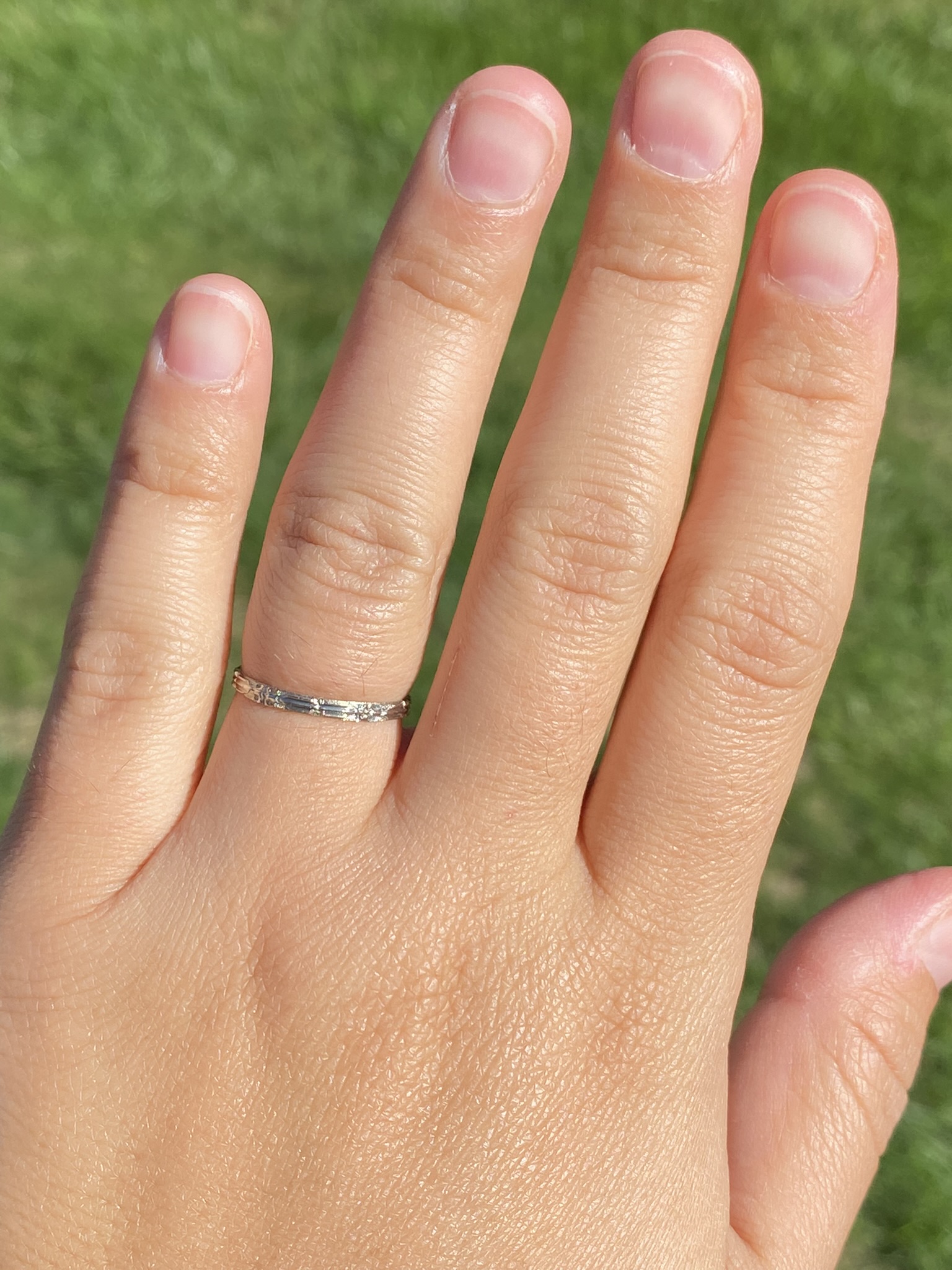 SOLD - Antique Hand Engraved White Gold Wedding Band - Image 5