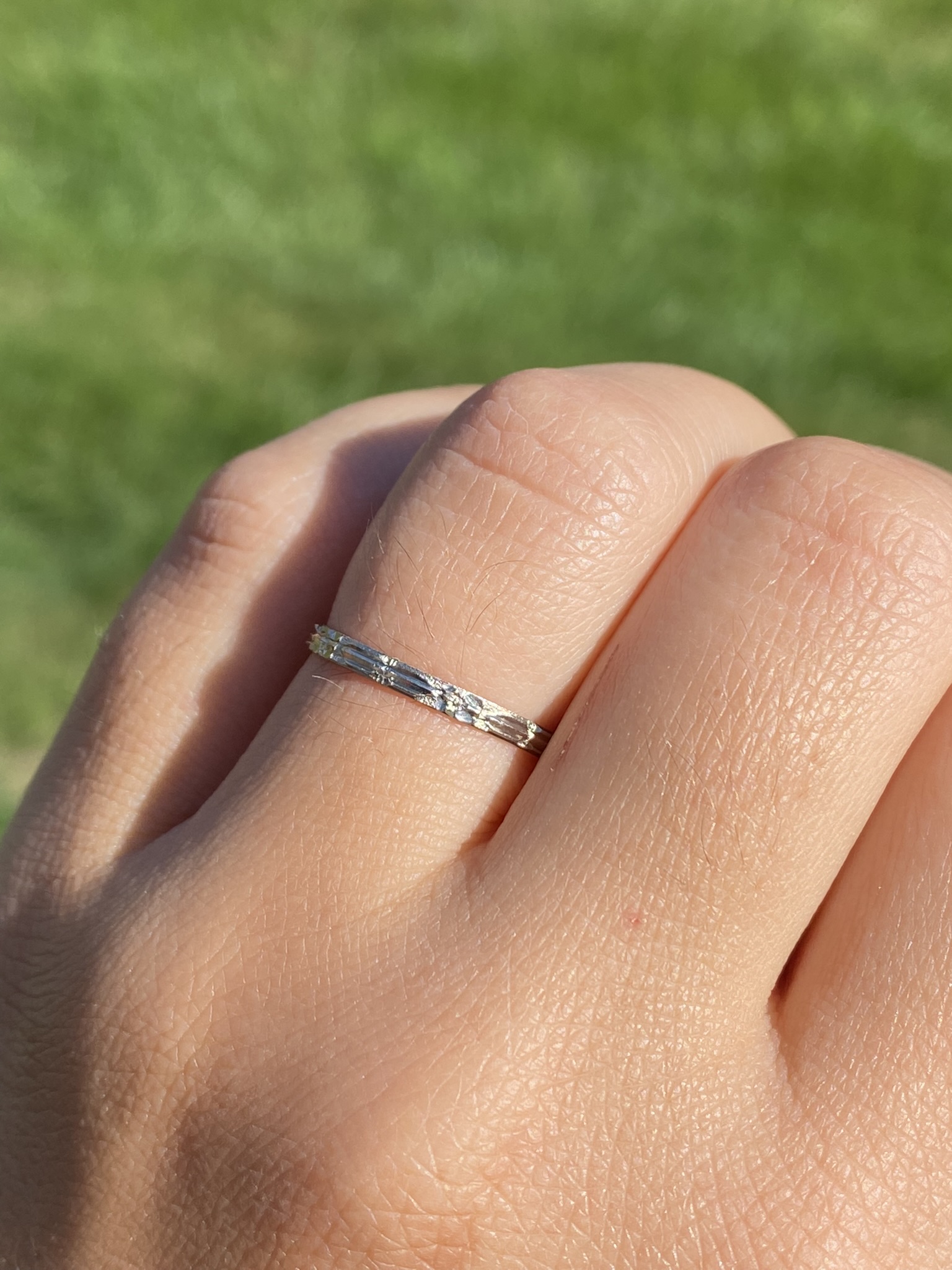 SOLD - Antique Hand Engraved White Gold Wedding Band - Image 6