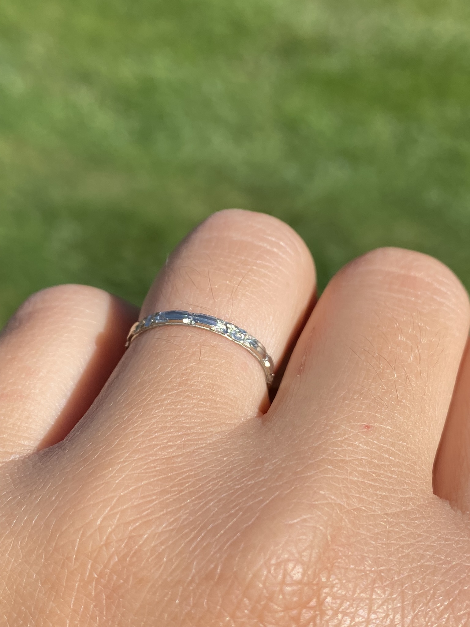 SOLD - Antique Hand Engraved White Gold Wedding Band - Image 7