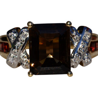 Emerald Cut Smokey Quartz with Diamonds and Garnets