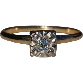 Antique Retro Era Two Tone Engagement or Promise Ring with Transitional Cut Diamond