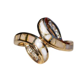 The Conyer:  Ladies Signed 14K Yellow Gold Ring set with Gold in Quartz and Diamonds