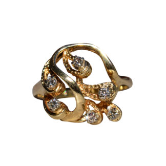 SOLD - The Abilene:  Ladies Art Nouveau 14K Yellow Gold Ring set with Diamonds