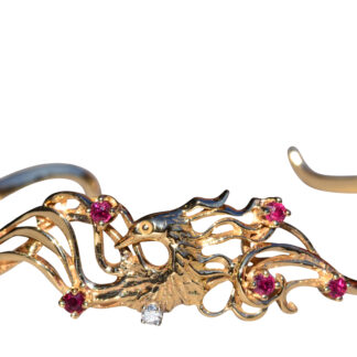 SOLD - The Carl Fab:  Signed Faberge 14K Yellow Gold Cuff Bracelet set with Rubies and Diamonds