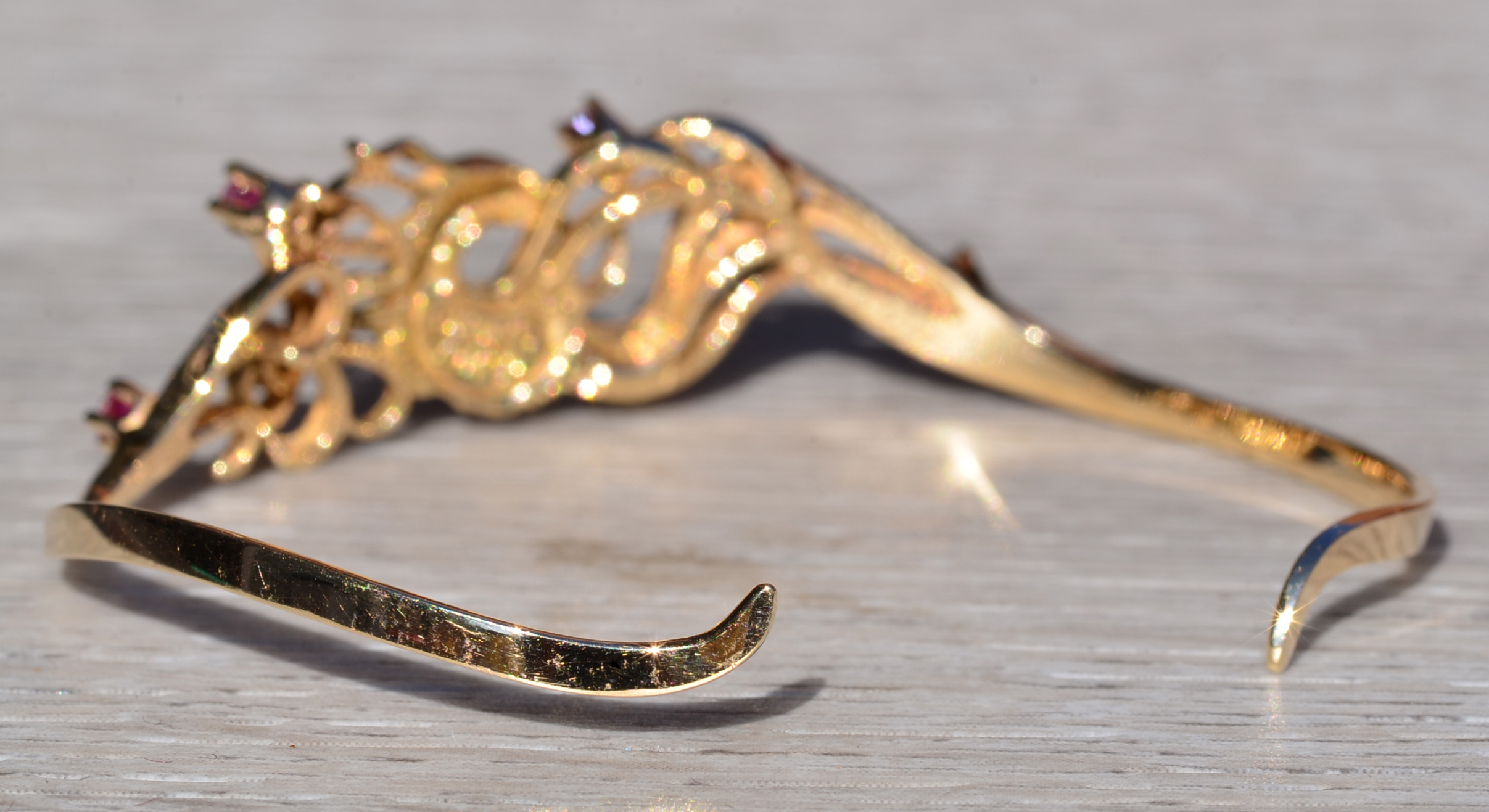 SOLD - The Carl Fab: Signed Faberge 14K Yellow Gold Cuff Bracelet set with Rubies and Diamonds - Image 5