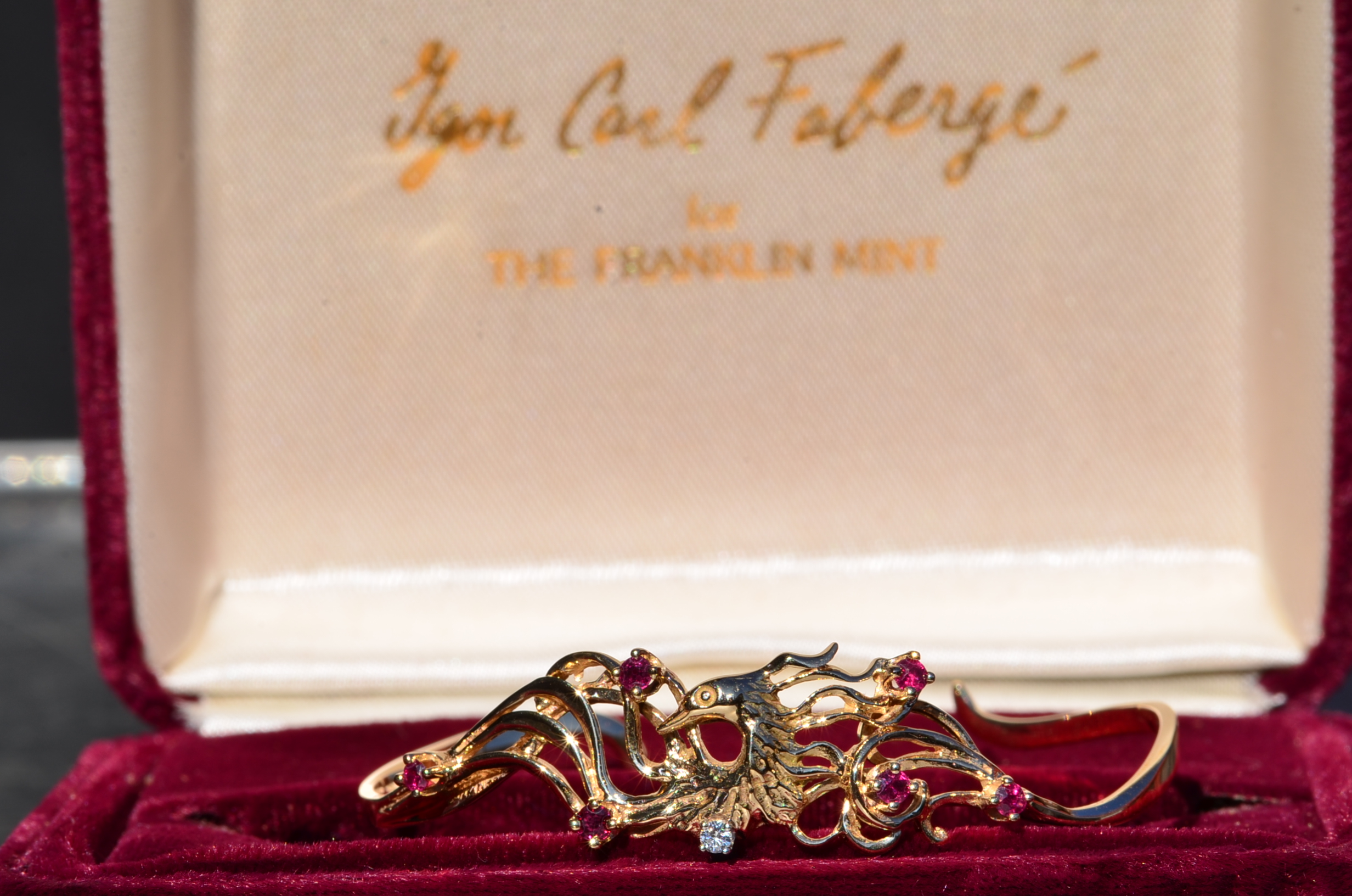 SOLD - The Carl Fab: Signed Faberge 14K Yellow Gold Cuff Bracelet set with Rubies and Diamonds - Image 8