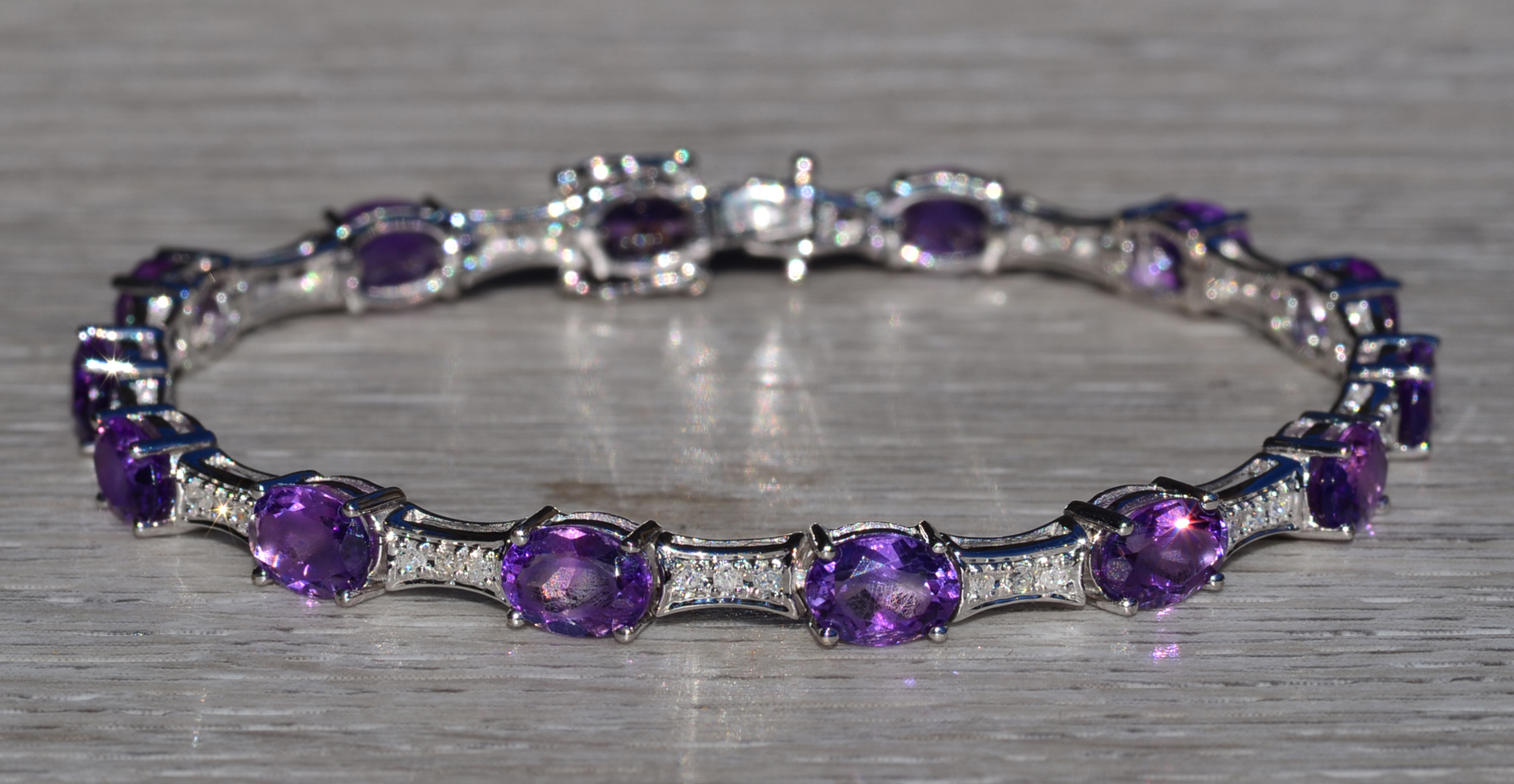 The Carberry: Ladies 14K White Gold Bracelet set with Amethyst and Diamond - Image 2