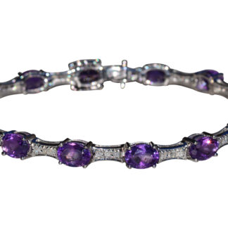 The Carberry:  Ladies 14K White Gold Bracelet set with Amethyst and Diamond