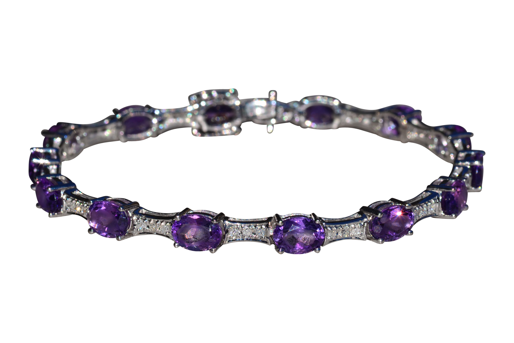 The Carberry: Ladies 14K White Gold Bracelet set with Amethyst and Diamond