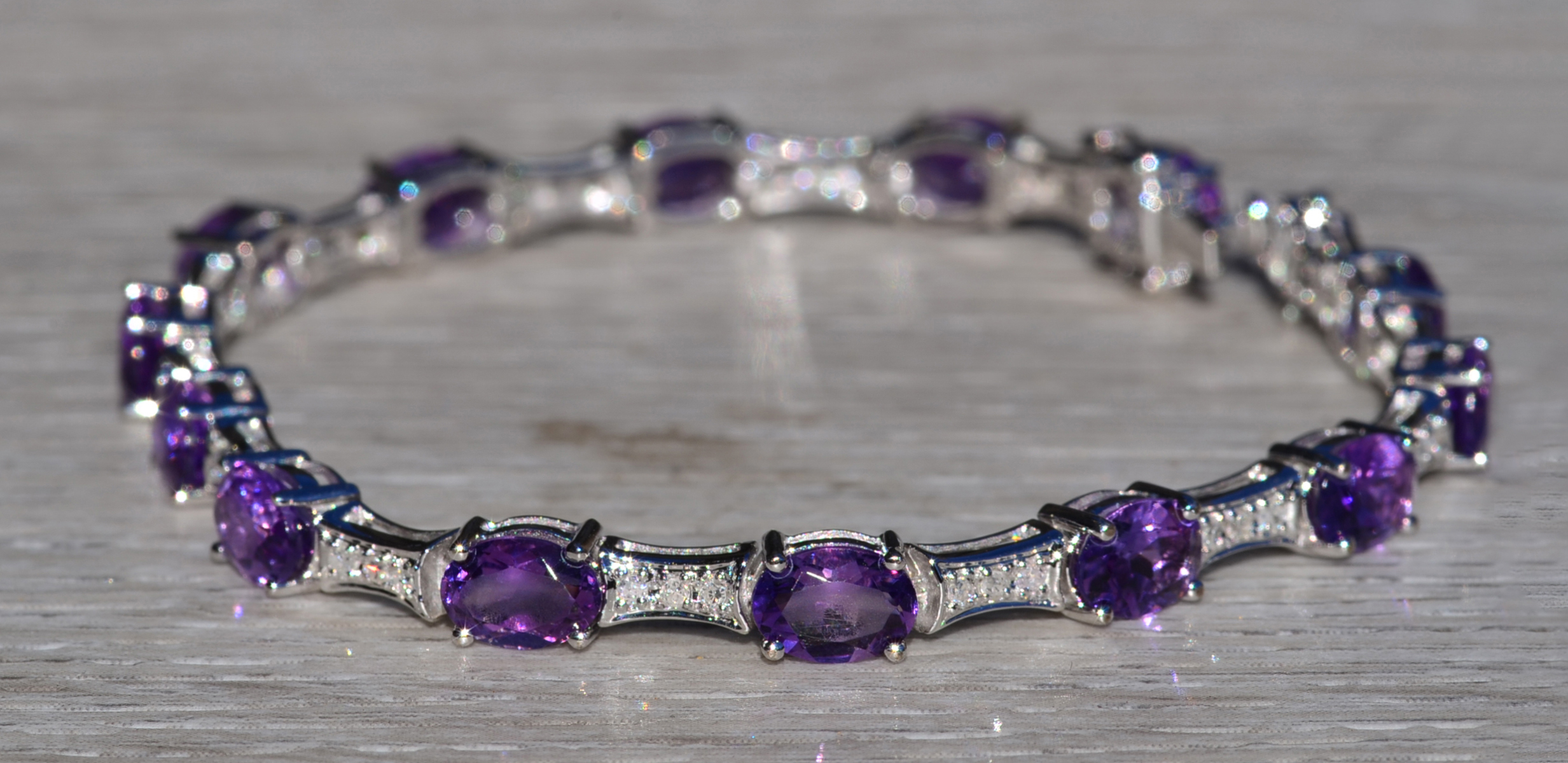 The Carberry: Ladies 14K White Gold Bracelet set with Amethyst and Diamond - Image 3