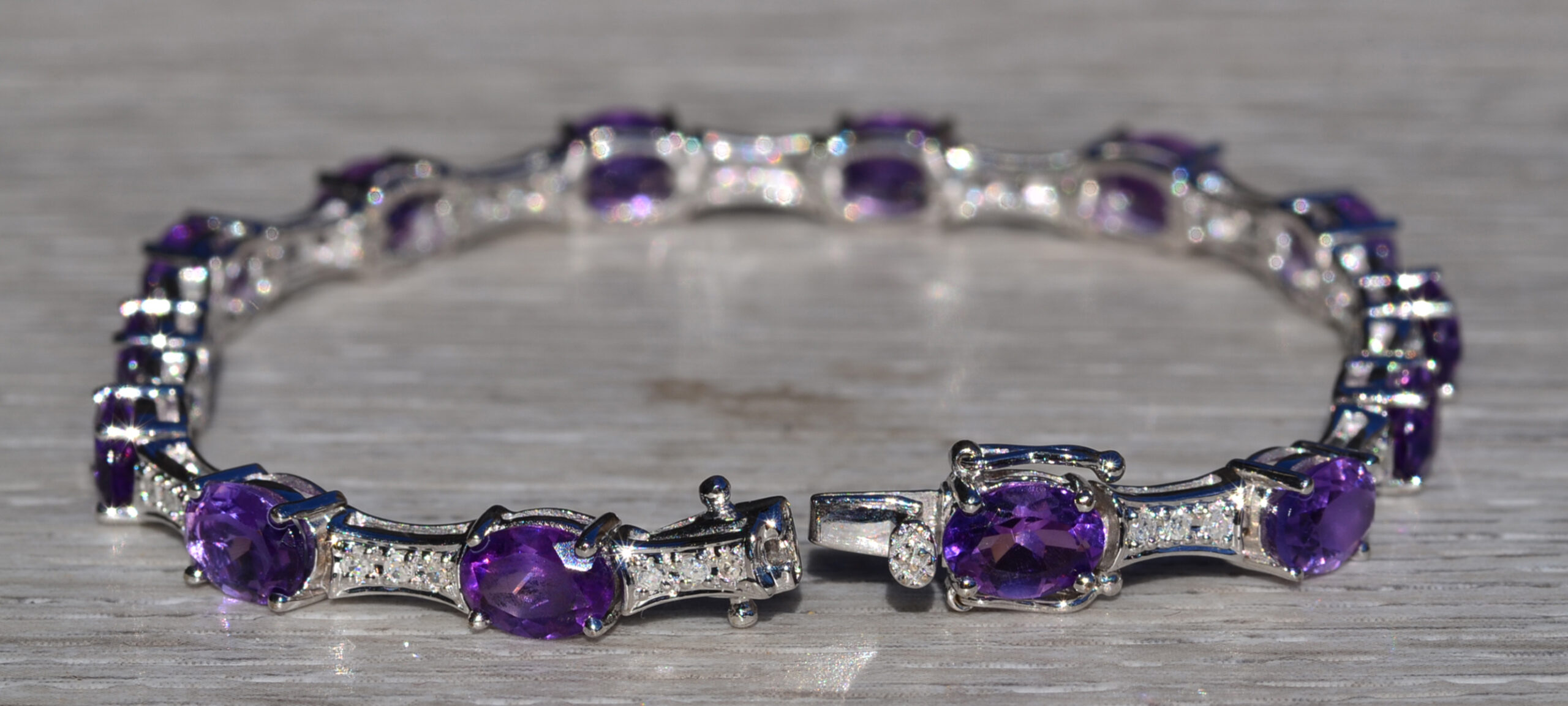 The Carberry: Ladies 14K White Gold Bracelet set with Amethyst and Diamond - Image 4