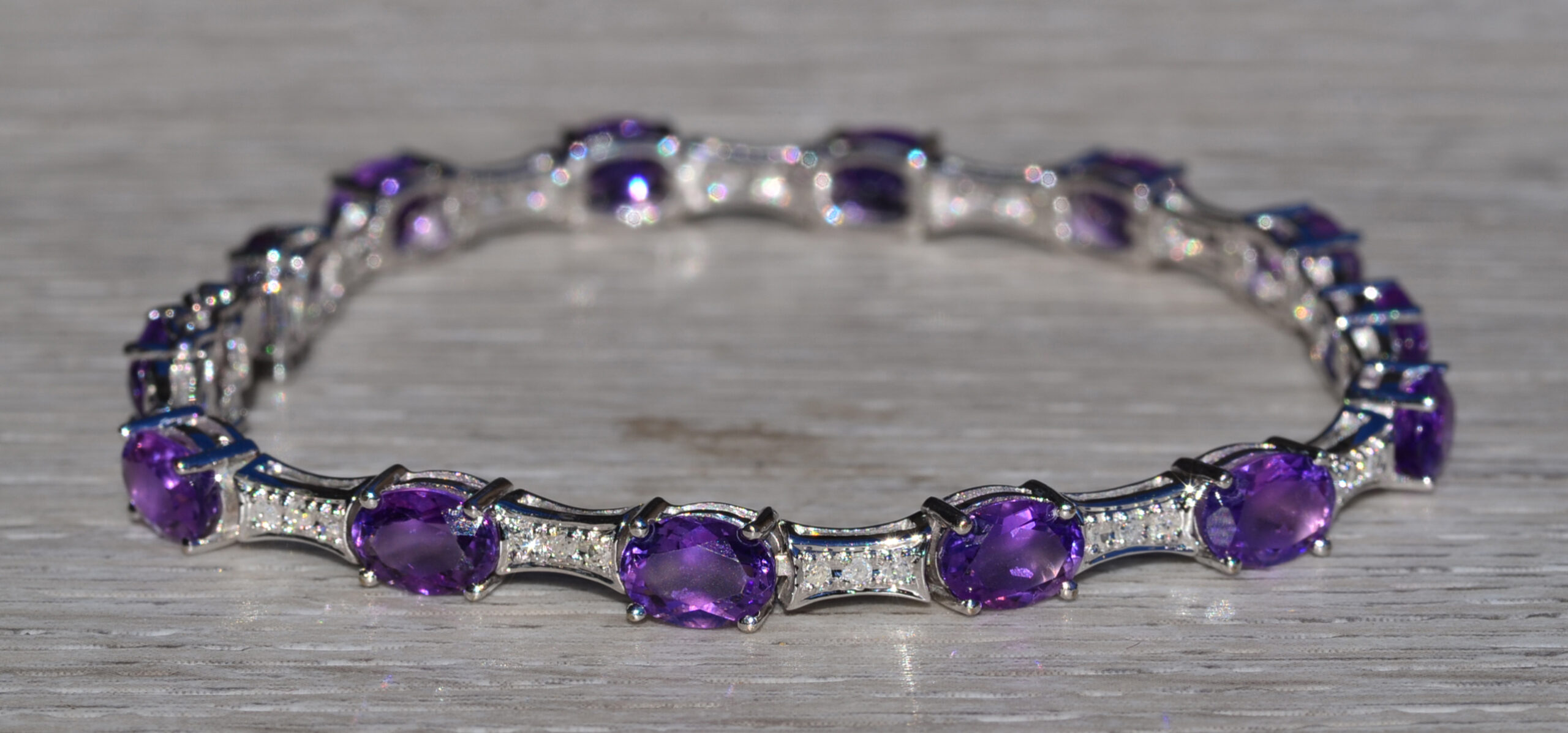 The Carberry: Ladies 14K White Gold Bracelet set with Amethyst and Diamond - Image 5