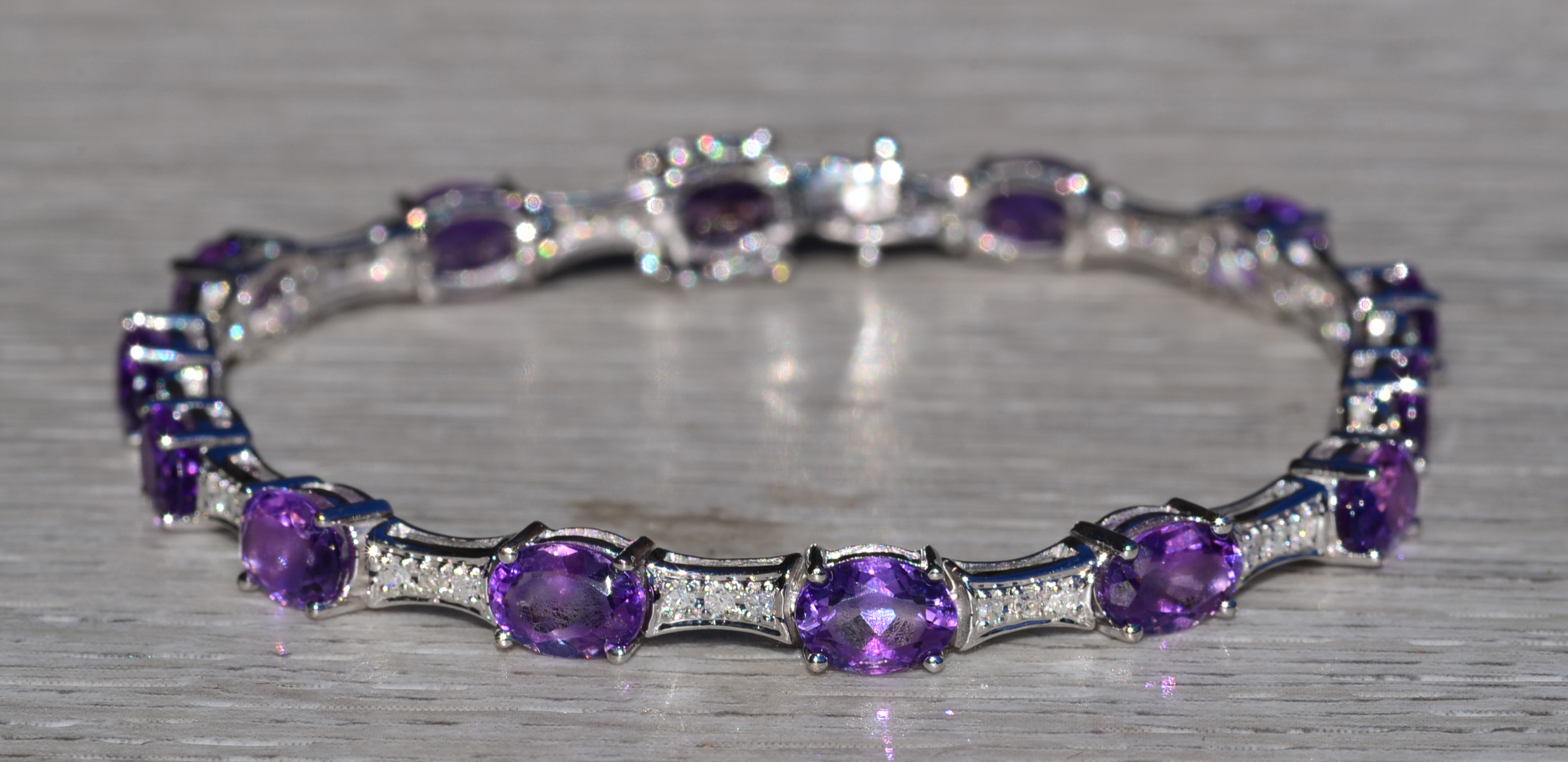 The Carberry: Ladies 14K White Gold Bracelet set with Amethyst and Diamond - Image 6