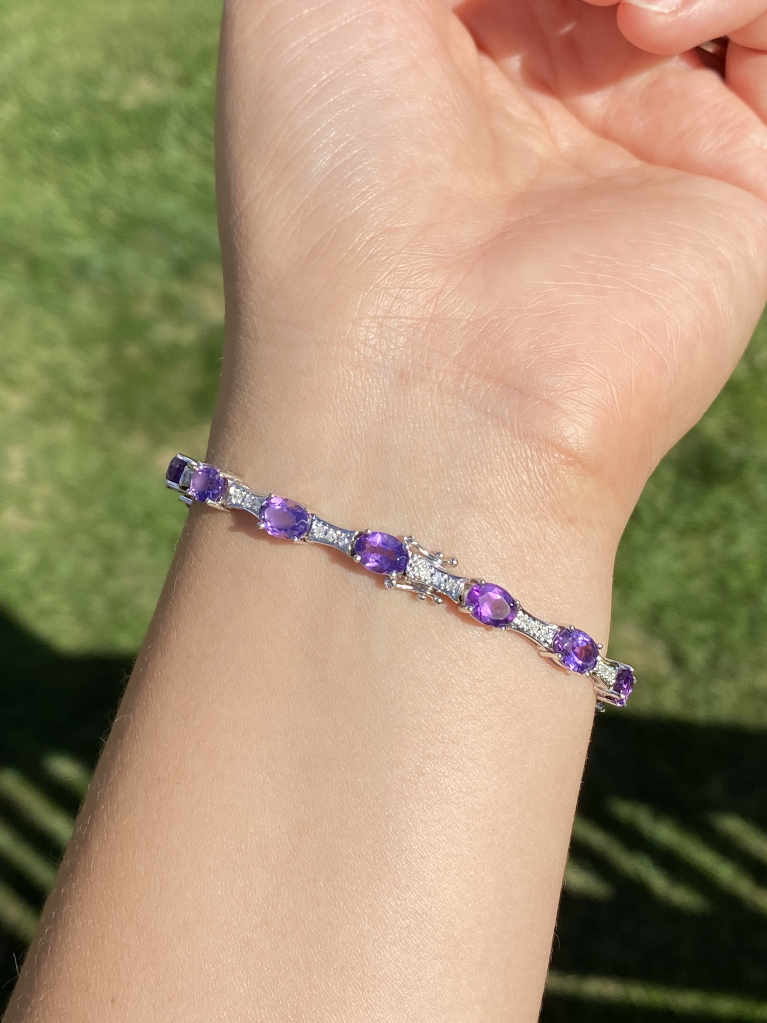 The Carberry: Ladies 14K White Gold Bracelet set with Amethyst and Diamond - Image 8