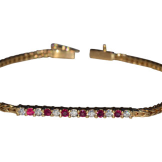 SOLD - The Saint Claude:  Ladies 14K Yellow Gold Ruby and Diamond Bracelet