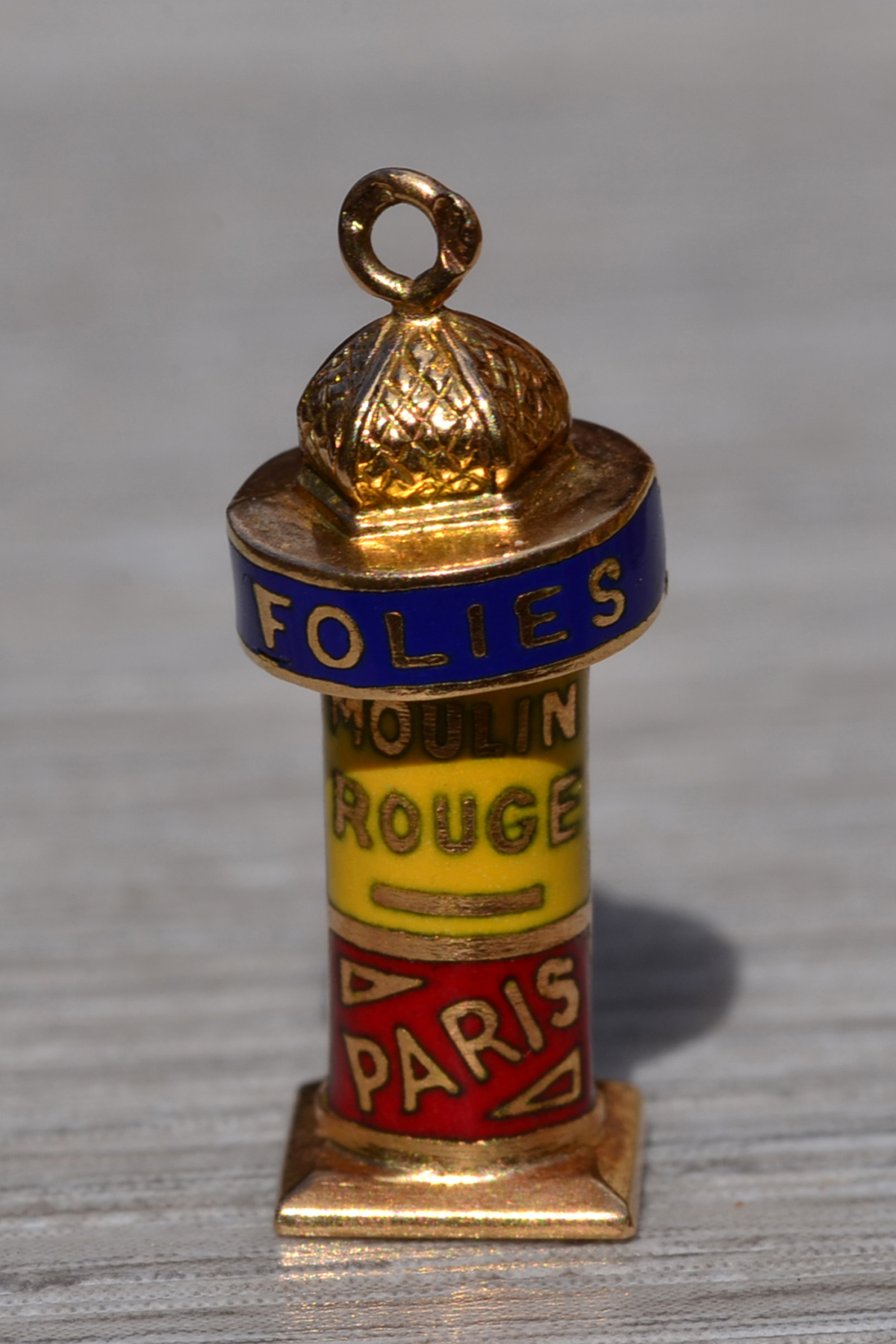 SOLD - The Folies: French Folies-Bergère Enameled Pendant/Charm in 18K Yellow Gold - Image 2