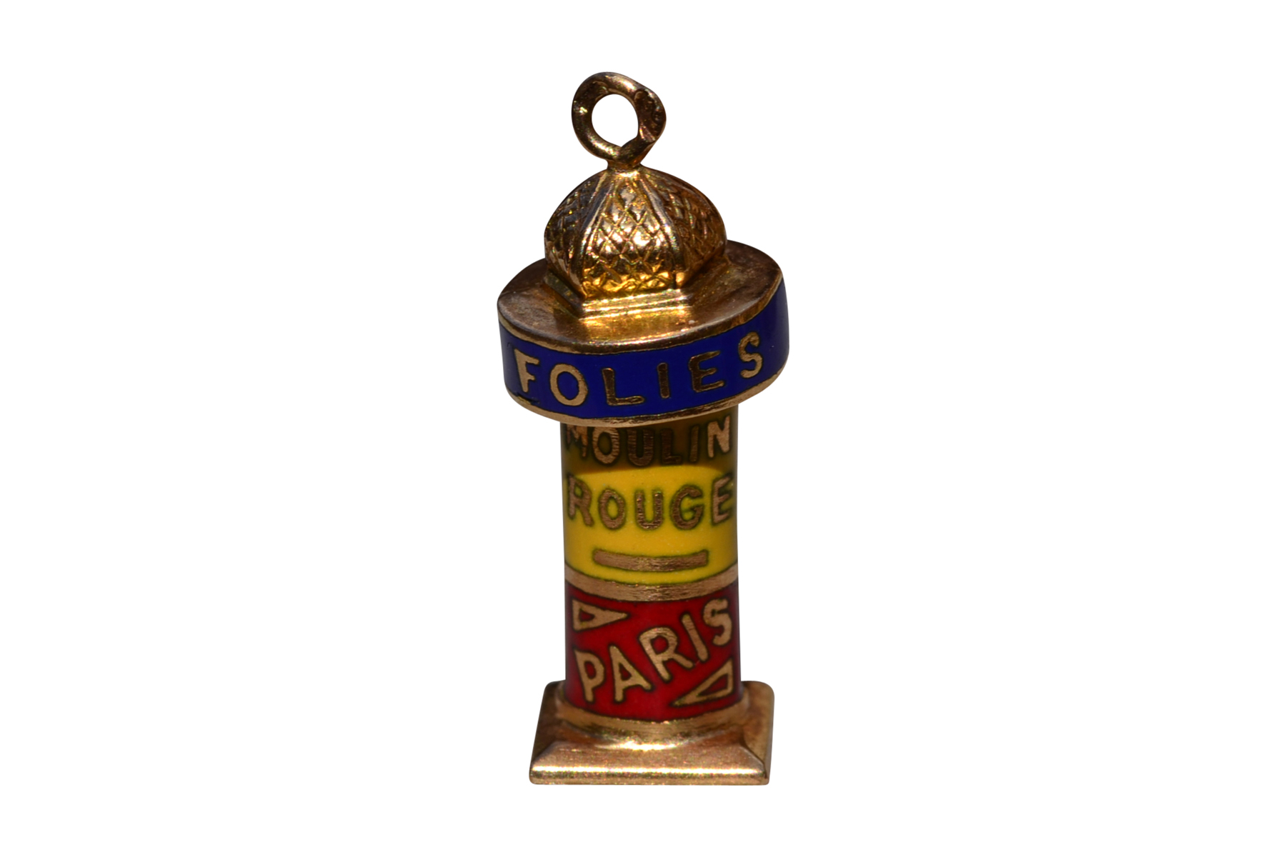 SOLD - The Folies: French Folies-Bergère Enameled Pendant/Charm in 18K Yellow Gold