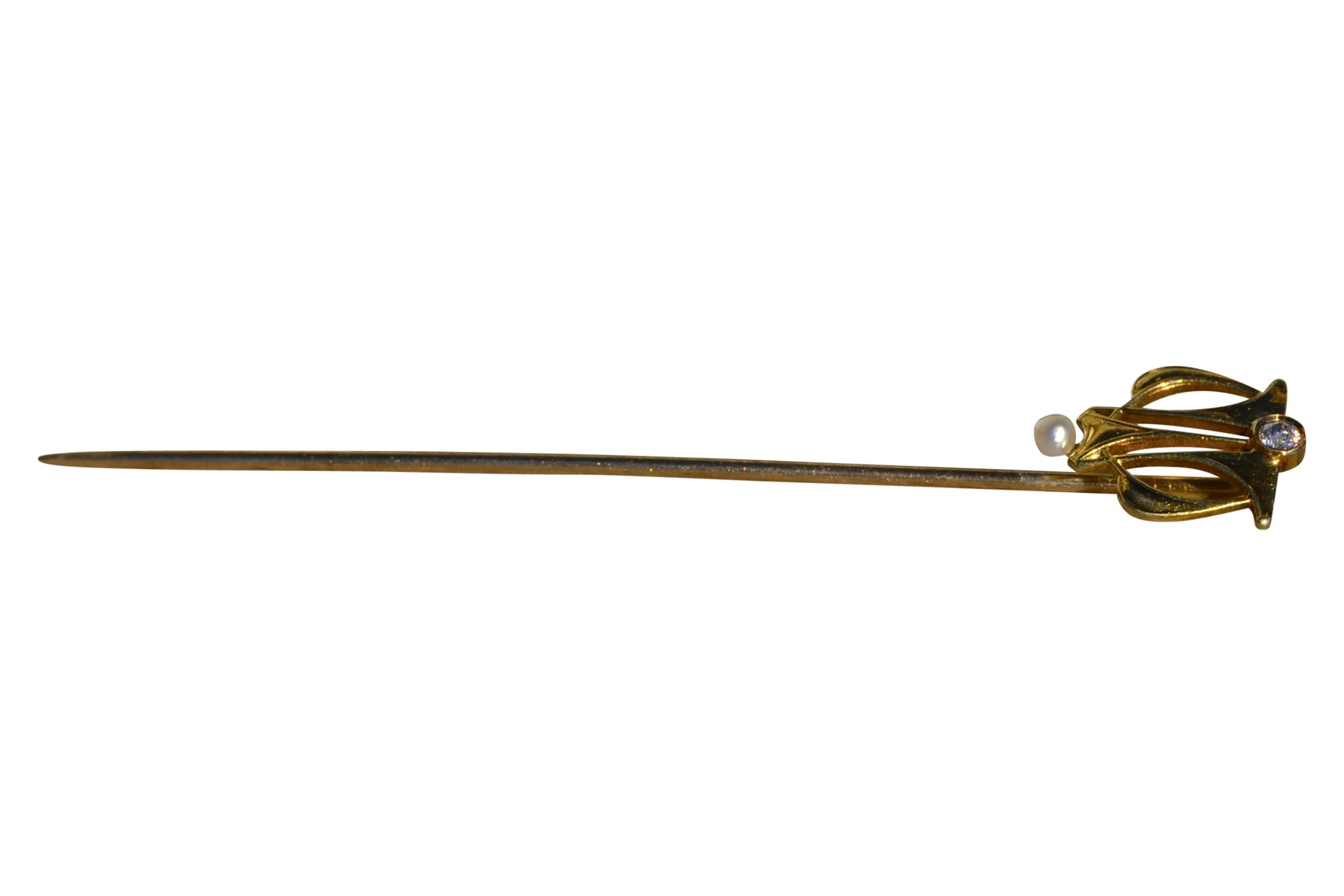 SOLD - Signed Alling and Co 14K Diamond and Pearl Art Nouveau Stick Pin