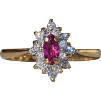 SOLD - Ladies 14K Ruby and Diamond Halo Ring