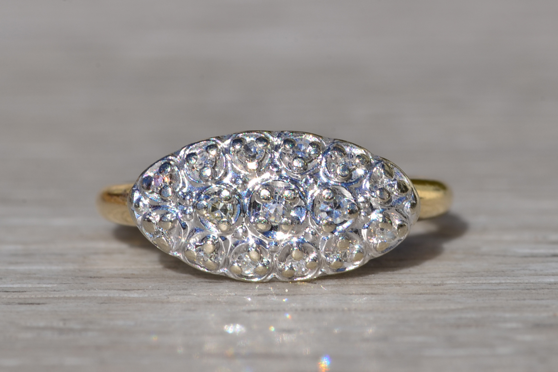 SOLD - Ladies Signed Haki Two Tone Diamond Navette Ring - Image 2
