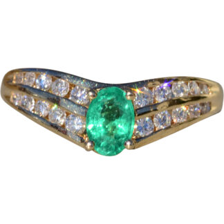 Ladies 14K Gold Emerald and Diamond Ring