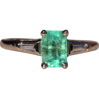 SOLD - The Rivoli:  Ladies Signed 14K White Gold Emerald and Diamond Ring
