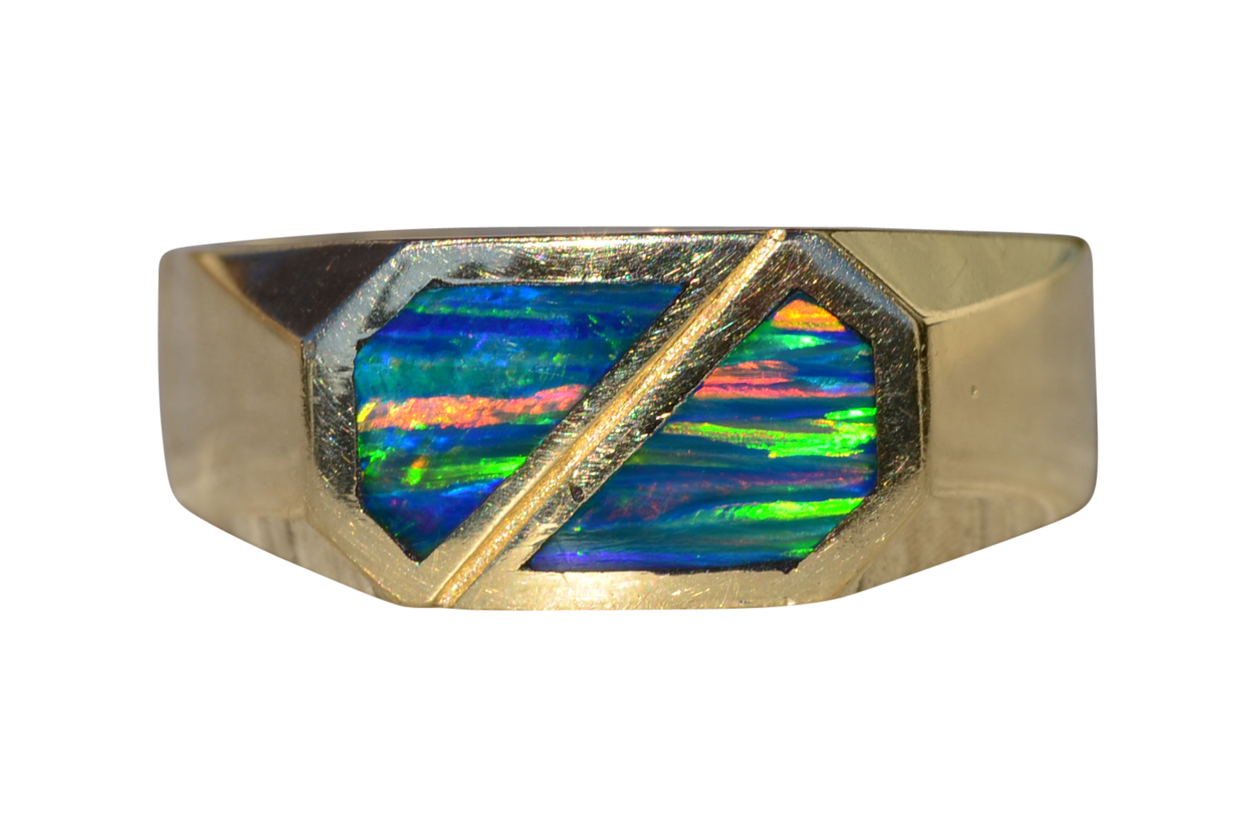 SOLD - The Haldon: Gentlemen's 14K Ring with Inlaid Cultured Opal