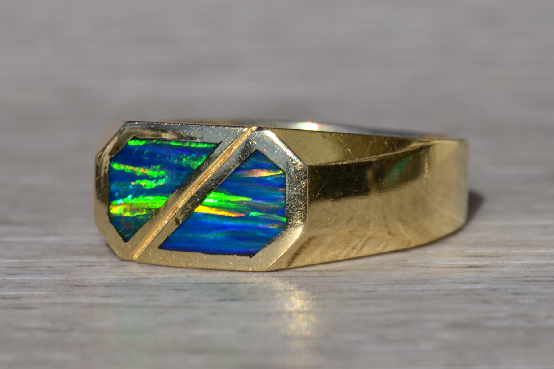 SOLD - The Haldon: Gentlemen's 14K Ring with Inlaid Cultured Opal - Image 3