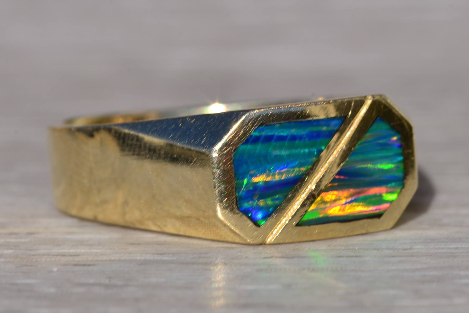 SOLD - The Haldon: Gentlemen's 14K Ring with Inlaid Cultured Opal - Image 4