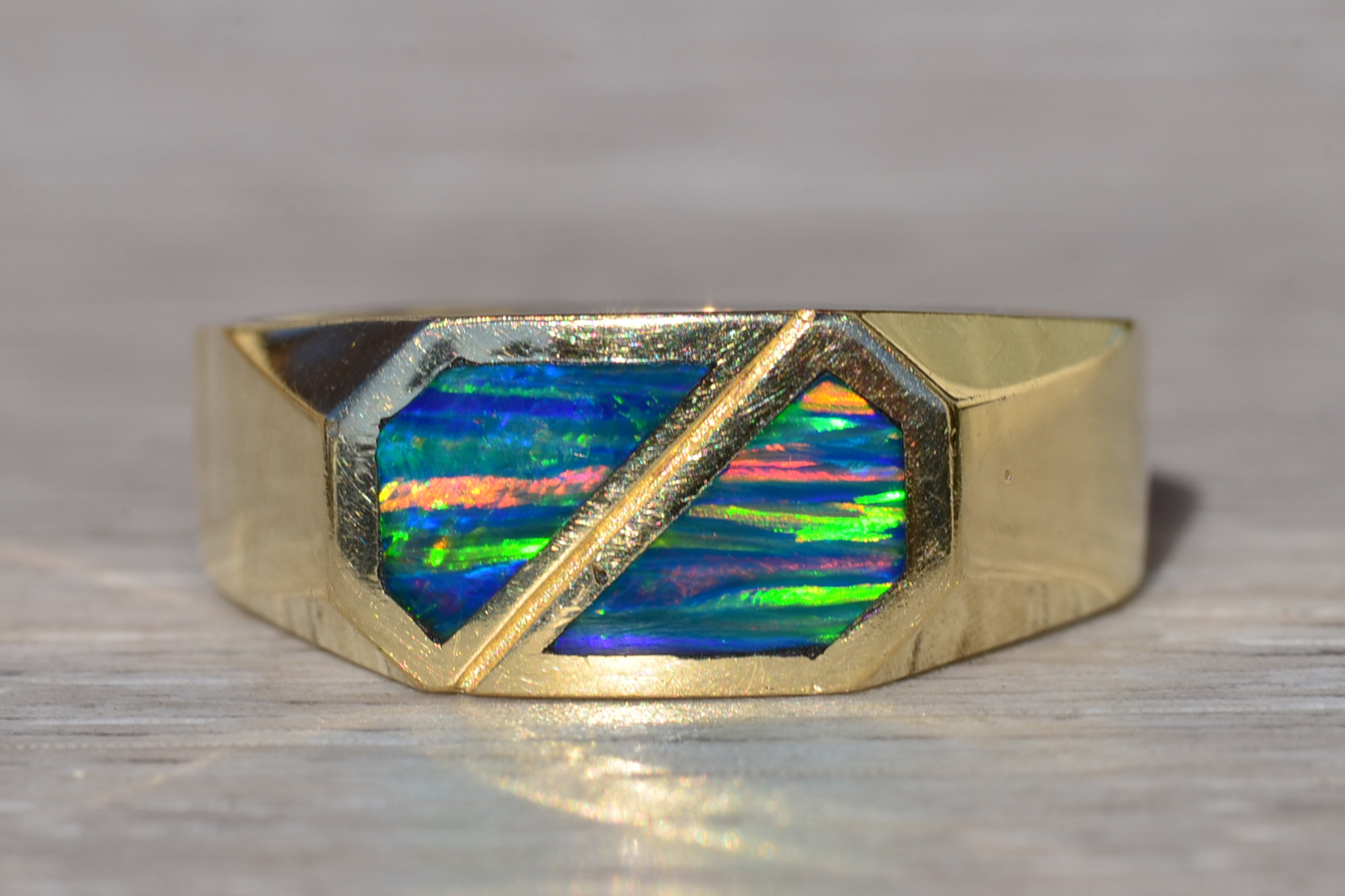 SOLD - The Haldon: Gentlemen's 14K Ring with Inlaid Cultured Opal - Image 5