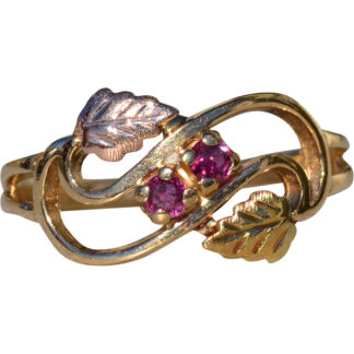 Ladies 14K Two Tone Ruby Leaf Ring