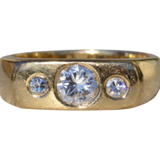 The Jeffree:  Gentlemen's 14K Gold Three Stone Diamond Ring