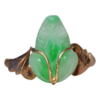SOLD - Ladies Signed Moss in Snow Jadeite Jade Ring in 18K Rose Gold