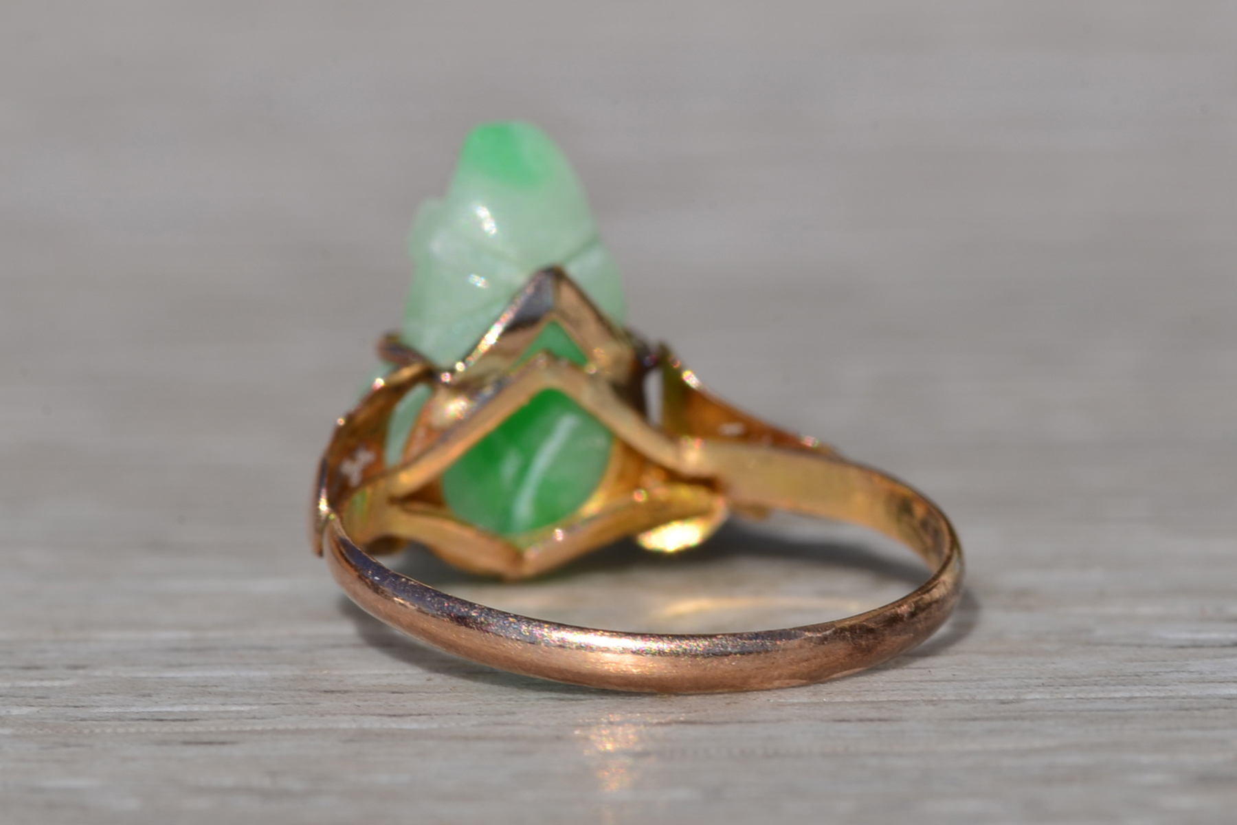 SOLD - Ladies Signed Moss in Snow Jadeite Jade Ring in 18K Rose Gold - Image 4