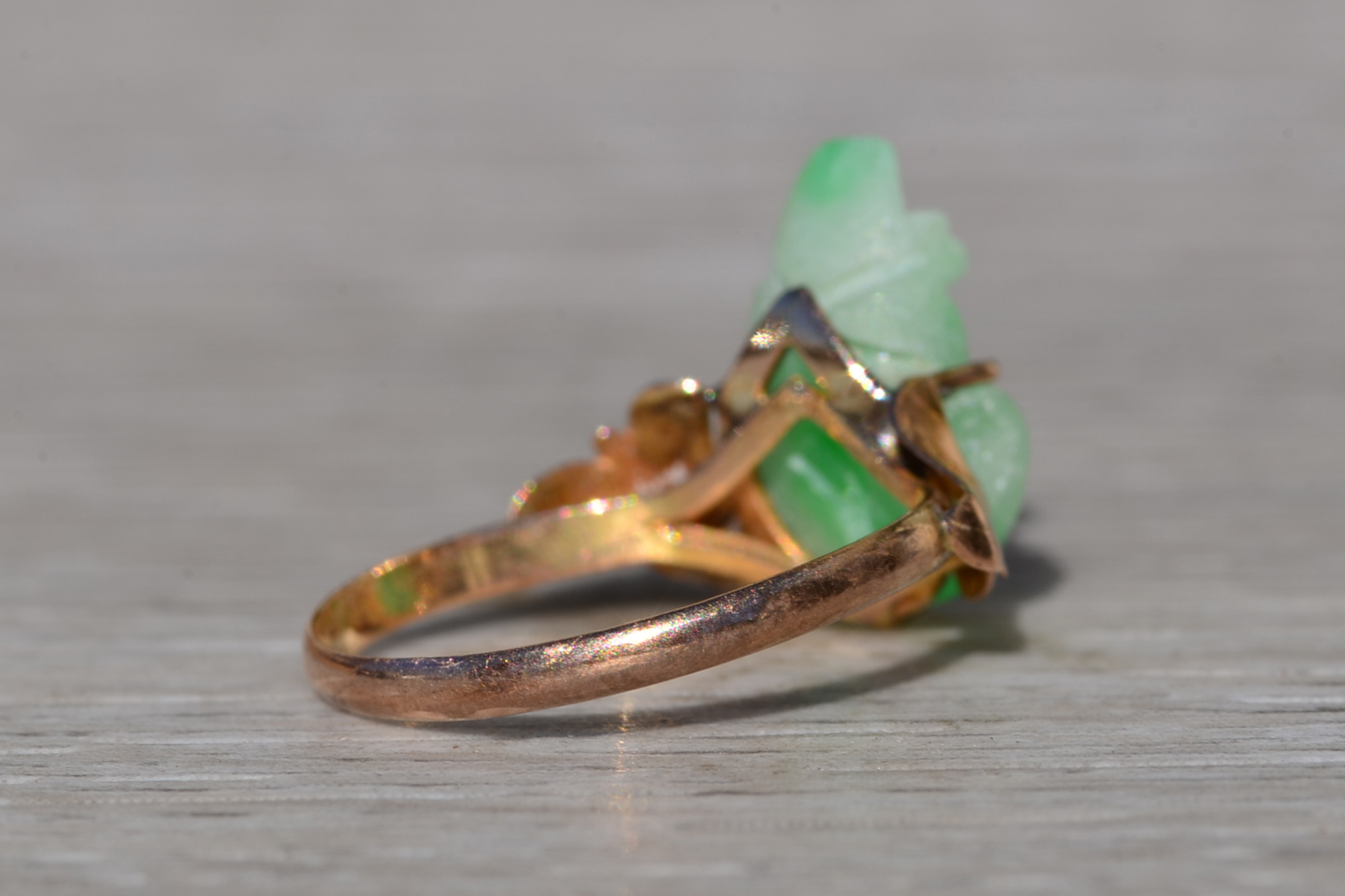 SOLD - Ladies Signed Moss in Snow Jadeite Jade Ring in 18K Rose Gold - Image 5