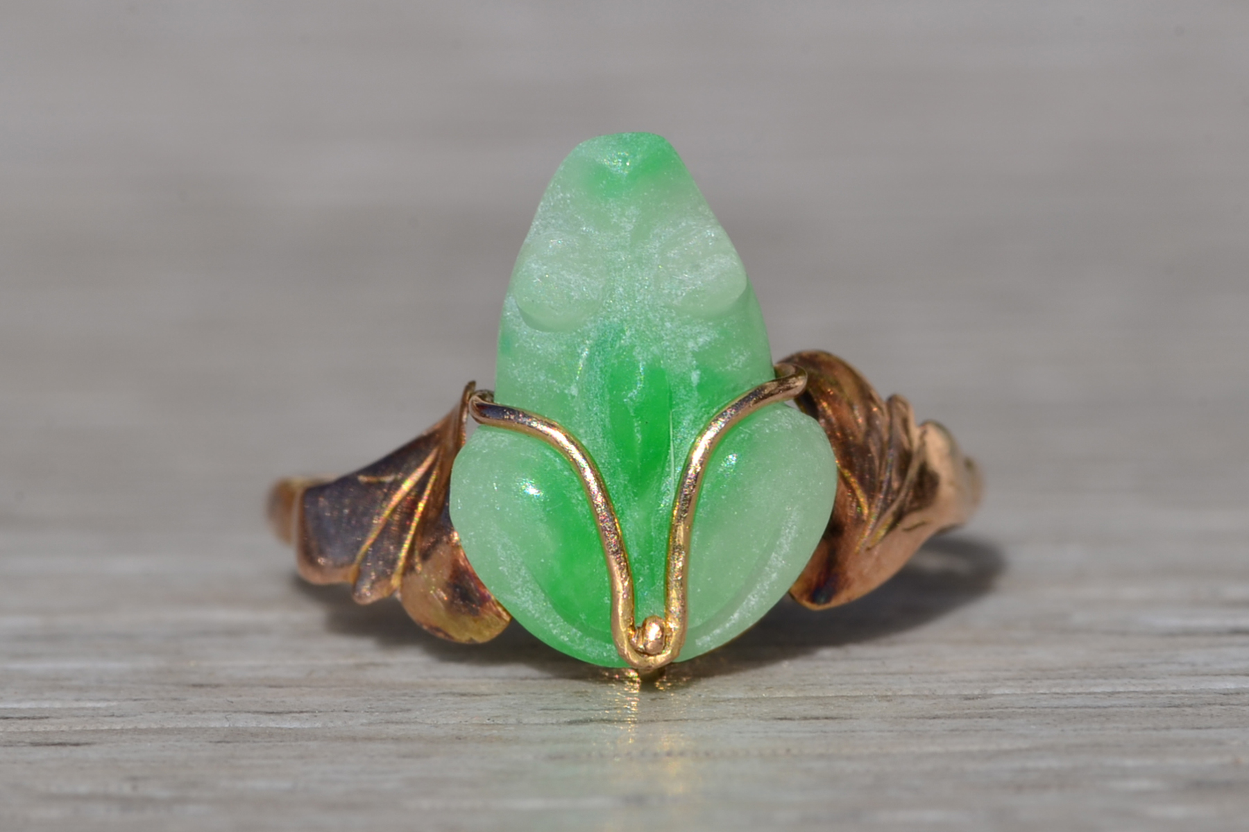 SOLD - Ladies Signed Moss in Snow Jadeite Jade Ring in 18K Rose Gold - Image 7