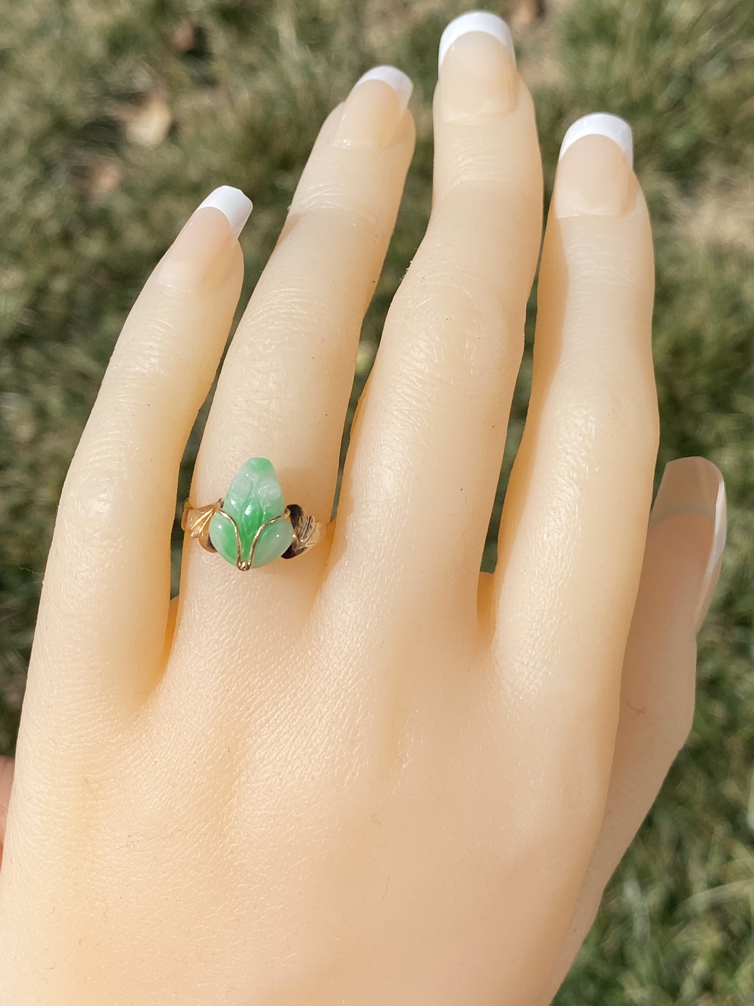 SOLD - Ladies Signed Moss in Snow Jadeite Jade Ring in 18K Rose Gold - Image 10