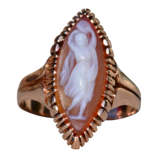 Antique Victorian 14K Rose Gold Navette Shaped Cameo Ring