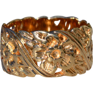 SOLD - Ladies Signed Wide Floral Engraved Band in 14K Gold