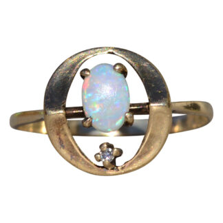 Pason Signed Australian Opal and Diamond Ring in Yellow Gold