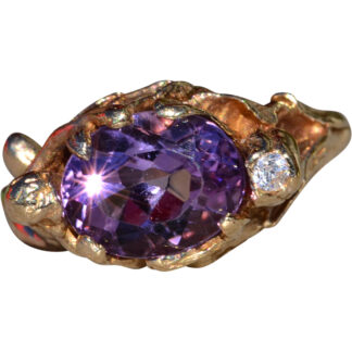 SOLD - The Sluggett:  Ladies Signed 14K Gold Ring set with Amethyst and Diamonds