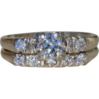 The Dinessen:  Ladies Vintage 14K White Gold Bridal Ring Set with Diamonds