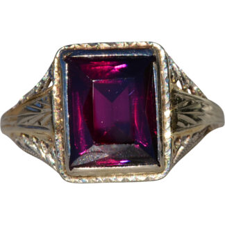 SOLD - The Walnew:  Ladies Antique 14K White Gold Ring set with Emerald Cut Garnet