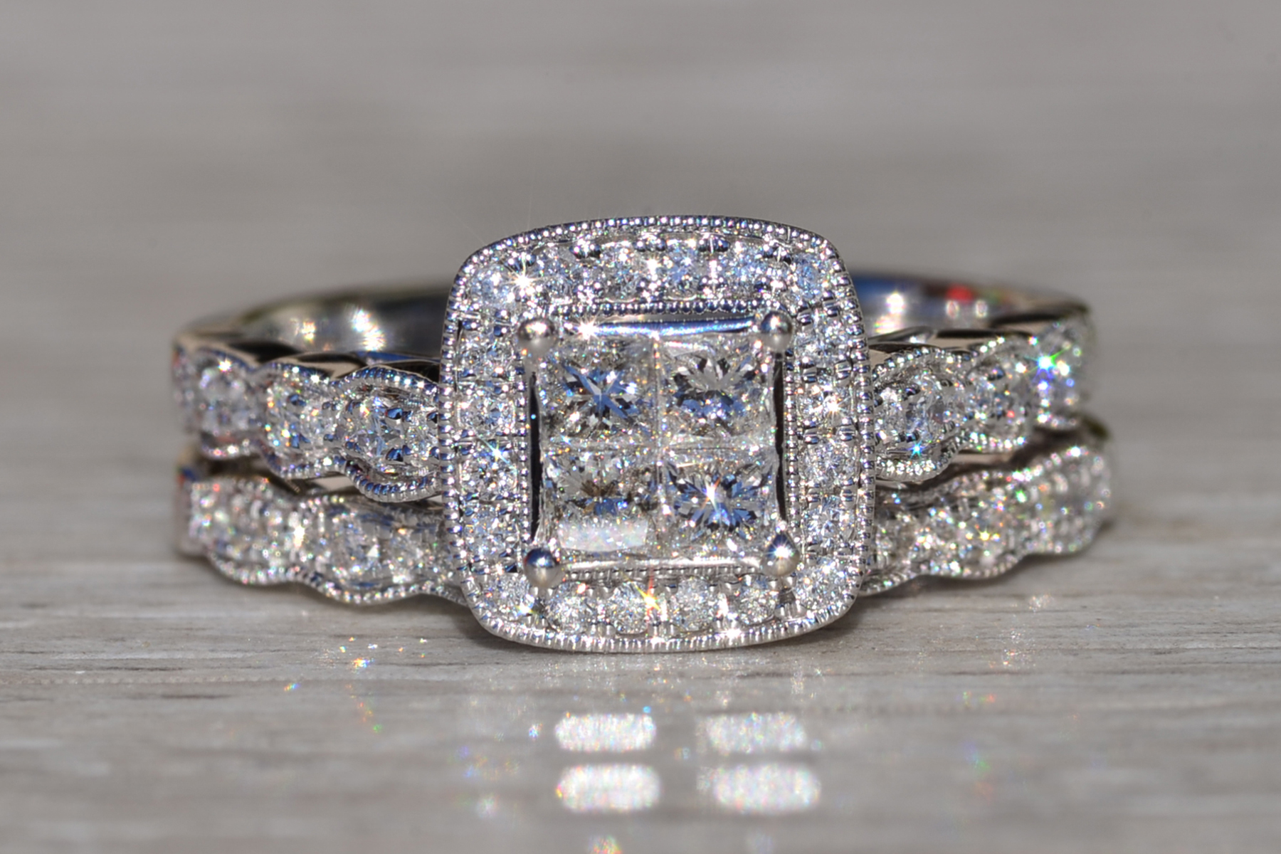 The Llanfair: Ladies 14K Mystery Set Diamond Engagement Ring and Wedding Band Bridal Set - Image 2