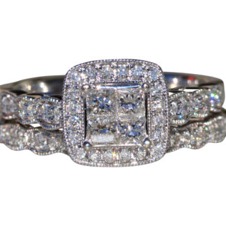 The Llanfair:  Ladies 14K Mystery Set Diamond Engagement Ring and Wedding Band Bridal Set