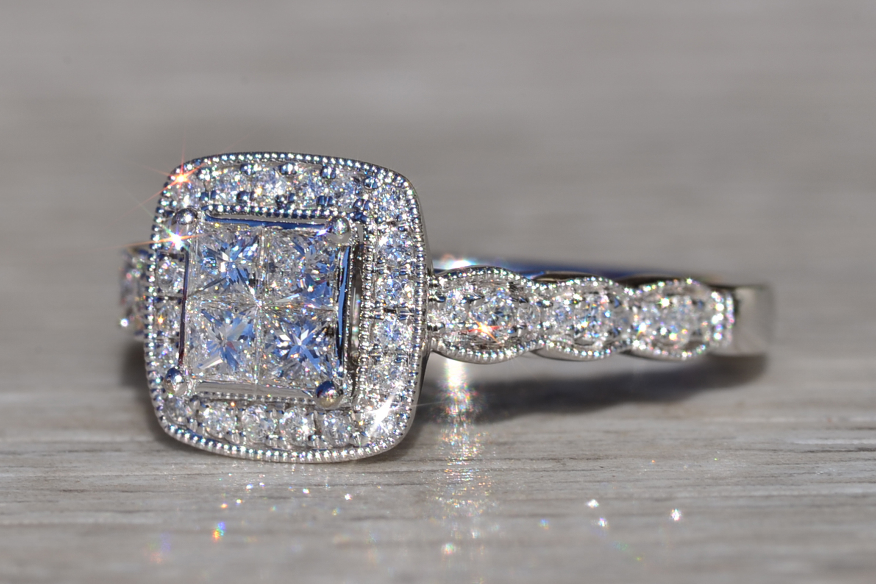 The Llanfair: Ladies 14K Mystery Set Diamond Engagement Ring and Wedding Band Bridal Set - Image 4