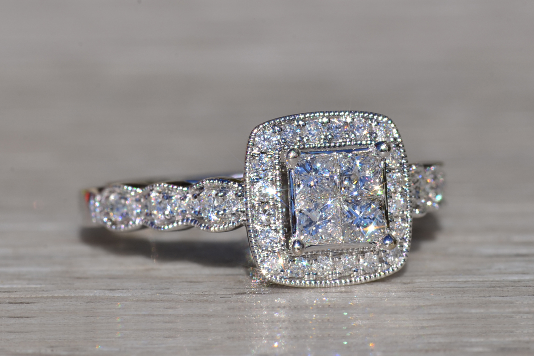 The Llanfair: Ladies 14K Mystery Set Diamond Engagement Ring and Wedding Band Bridal Set - Image 7